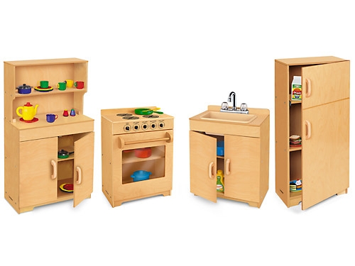 Natural Wood Play Kitchen Set Modular Four Piece Educational Toy