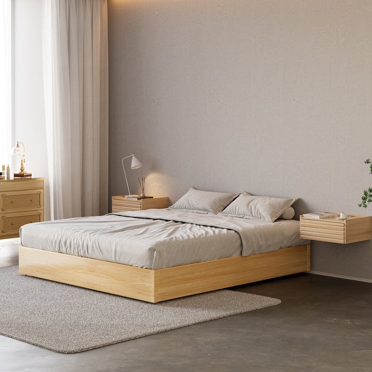 Natural wood Scandinavian Style Super king size bed with storageHomary ES