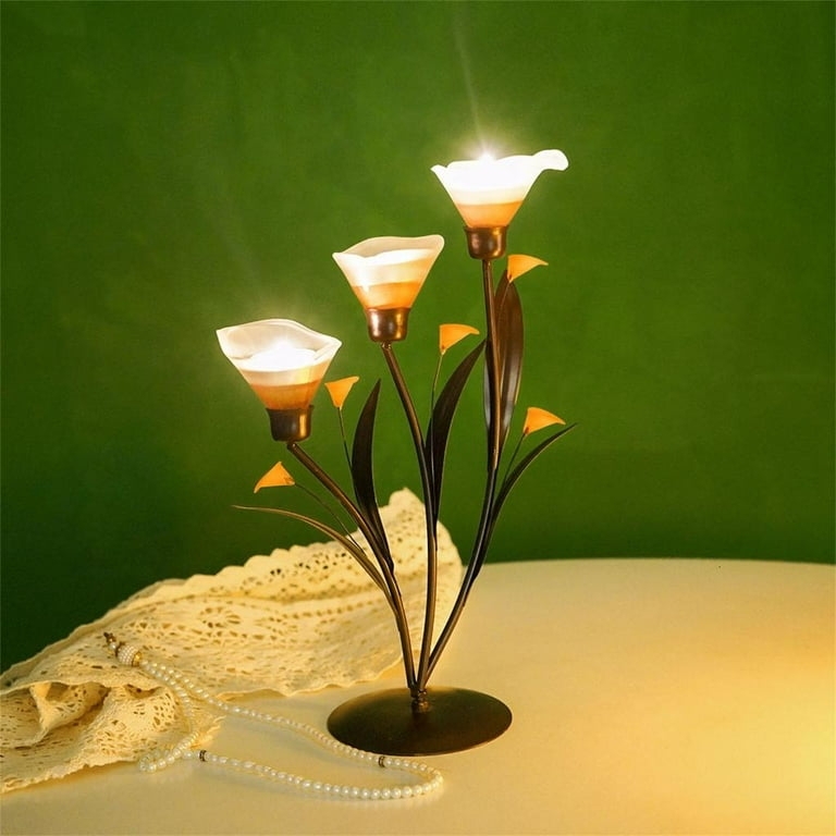 Nature Inspired Candelabra with Amber Glass Flower Bud Shades