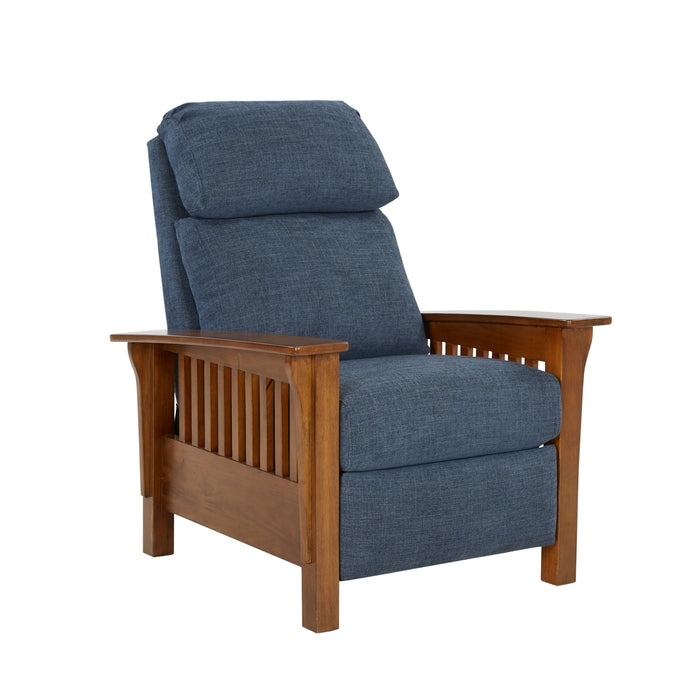 Navy Blue Fabric Mission Recliner Walnut Wood Square Legs