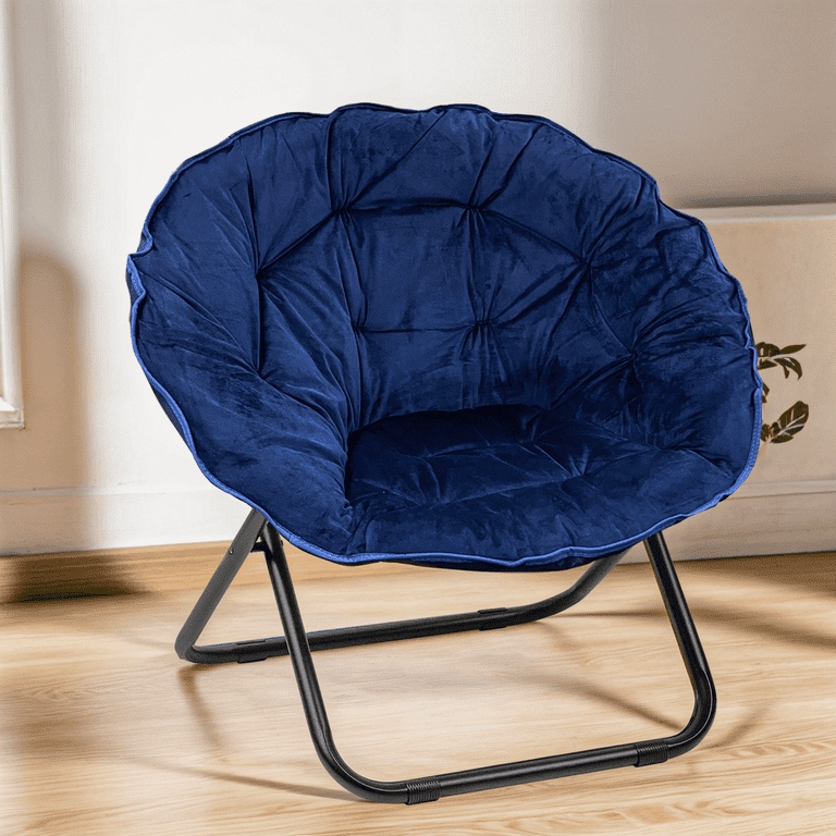 Navy Blue Moon Chair Scalloped Tufted Foldable Seat