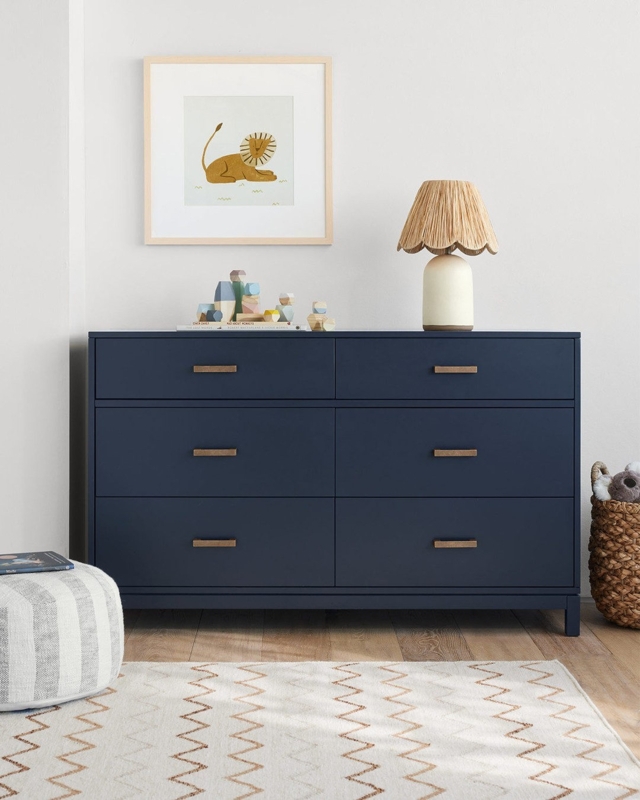 Navy Blue Nursery Dresser Brass Horizontal Pulls Modern transitional
