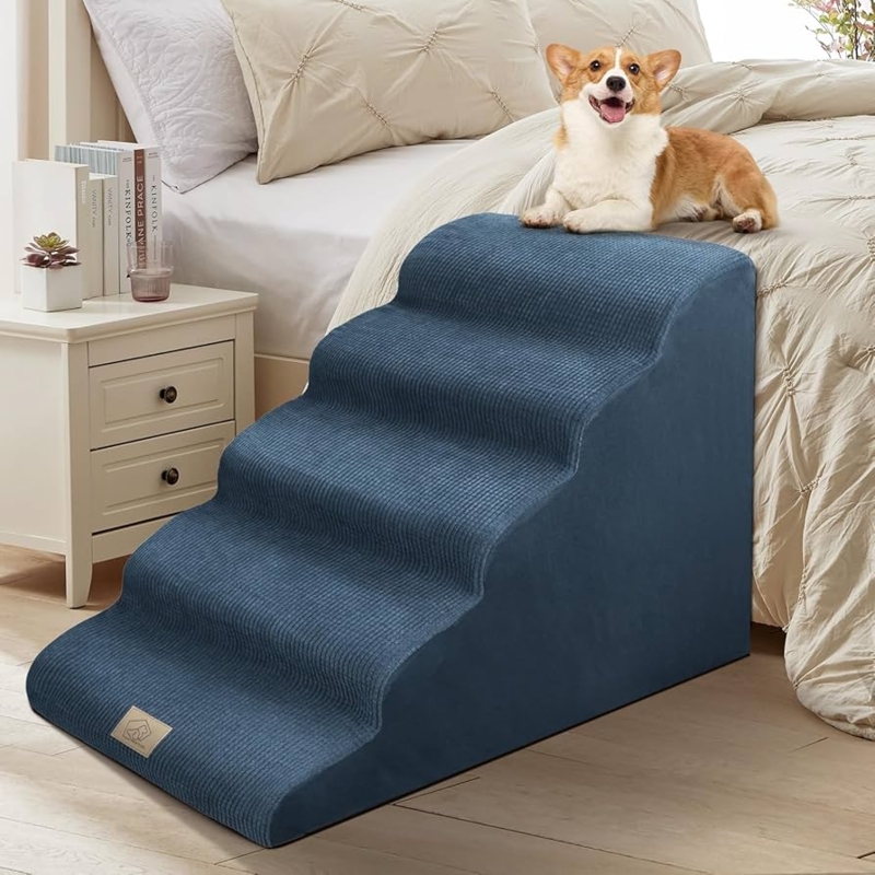 Navy Blue Pet Ramp Scalloped Corduroy Ribbed Fabric Four-Tier