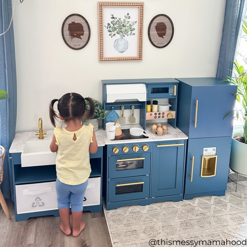 Navy Blue Play Kitchen Gold Hardware Marble Look Countertop Toy