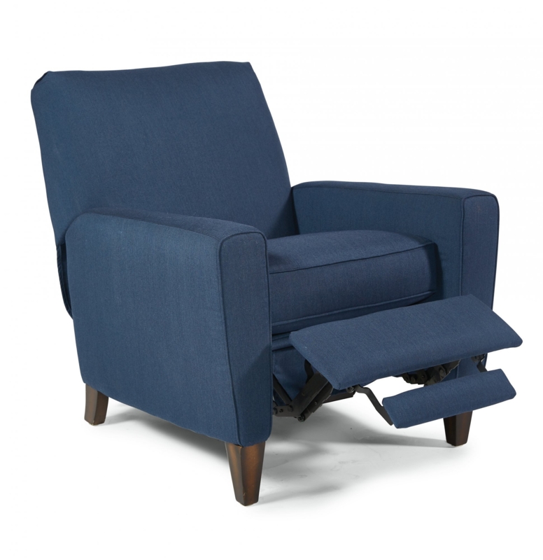 Navy Blue Recliner Chair featuring Square Arms and Tapered Legs