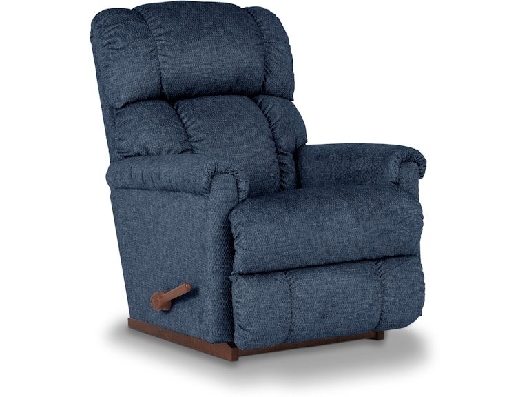 Navy Blue Rocker Recliner with Triple Pillow Back and Manual Handle