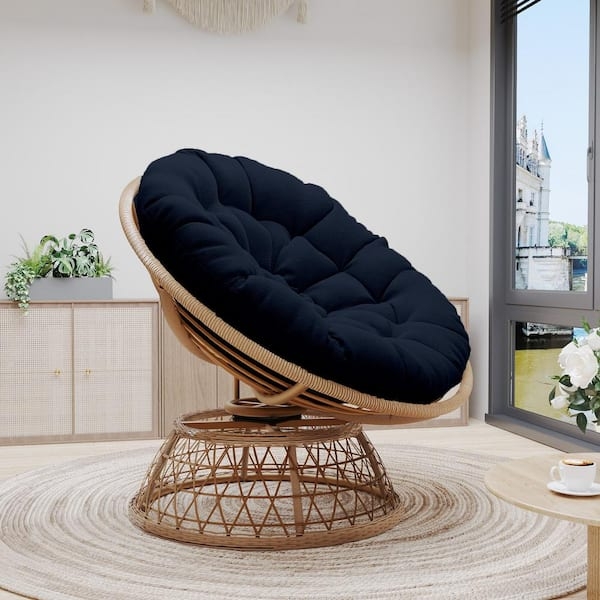Navy Papasan Chair Swivel Wicker Rattan Tufted Seat