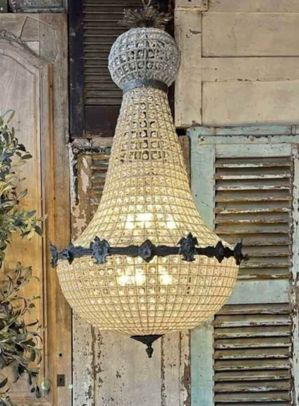 Neoclassical Bronze Chandelier Relief Sculptures Beaded Empire Pendant