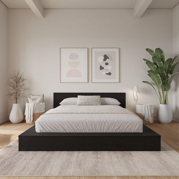 Nexera Kanso Black Frame Queen Size Low Profile Platform Bed Set 246091