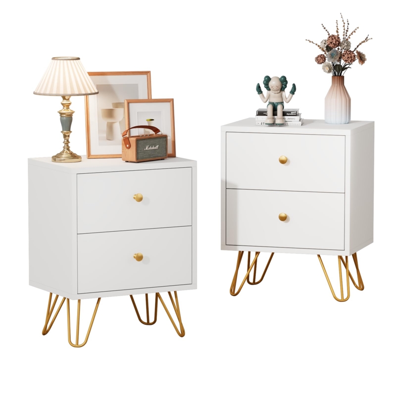 Nightstand Matte White Gold Hairpin Legs Mid Century Modern