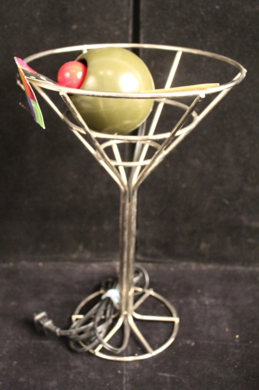Novelty Lamp: Kitsch Polished Metal Wireframe with Giant Olive Detail.