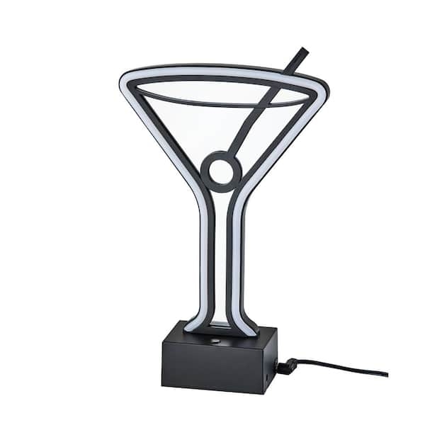 Novelty Lamp: Matte Black Infinity Neon Martini Glass with White Light.