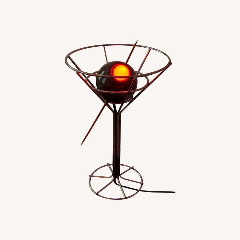 Novelty Table Lamp: Wireframe Martini Glass, Warm Orange Pimento Glow.