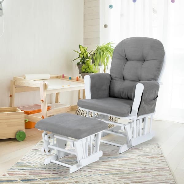 Nursery Glider Set with Matching Ottoman and Painted White Frame