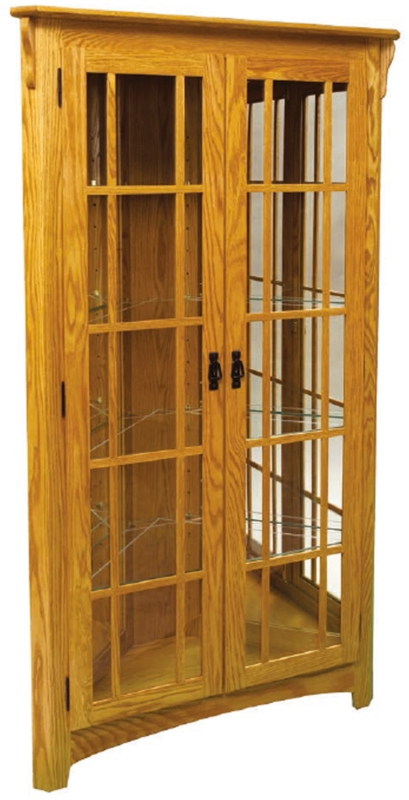 Oak Mission Corner Curio with Decorative Corbels and Mullions