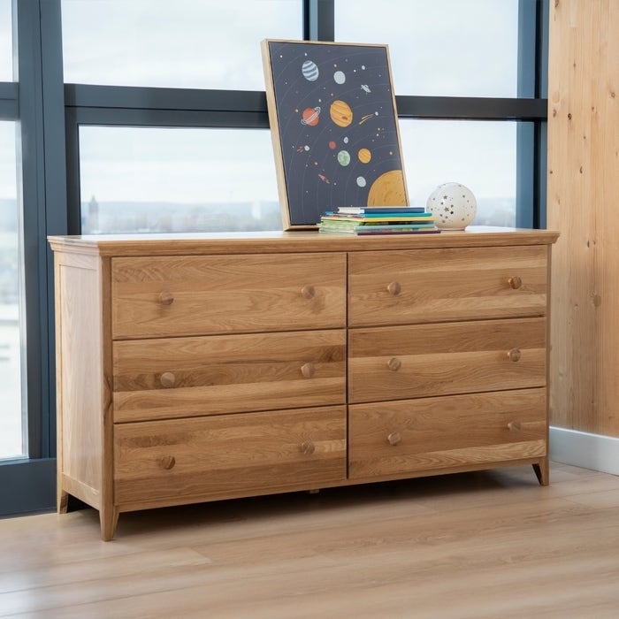 Oak Nursery Dresser Paneled Sides Wooden Knobs Wide Top