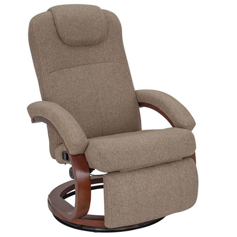 Oatmeal Brown Recliner Chair Fabric Curved Wood Frame