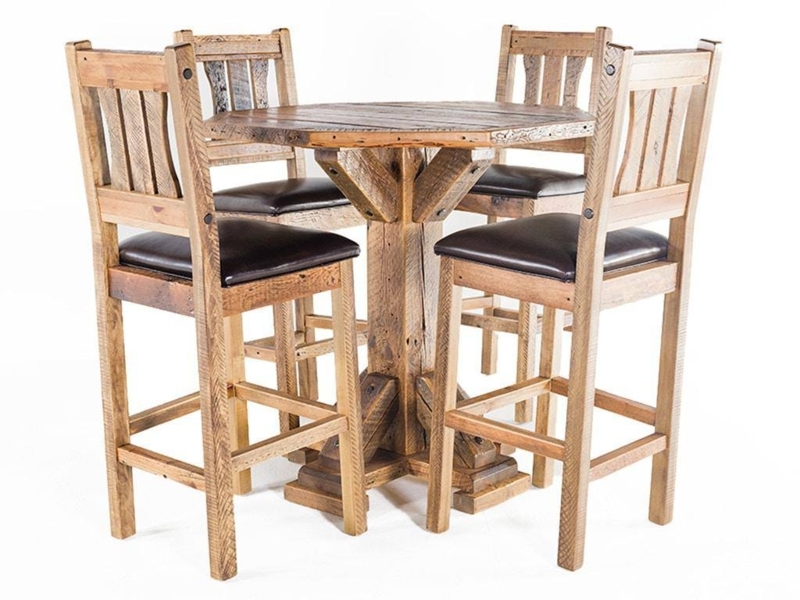 Octagonal Pub Table Set Heavy Timber Base Mountain Lodge Style