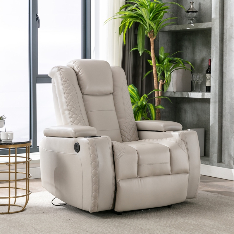 Off-White Diamond Stitched Power Recliner Theater Seat