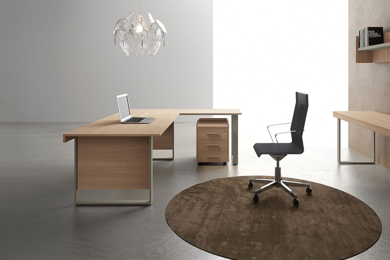 Office Desk with Privacy Panel and Mobile Pedestal, Modern Wood-Toned Finish