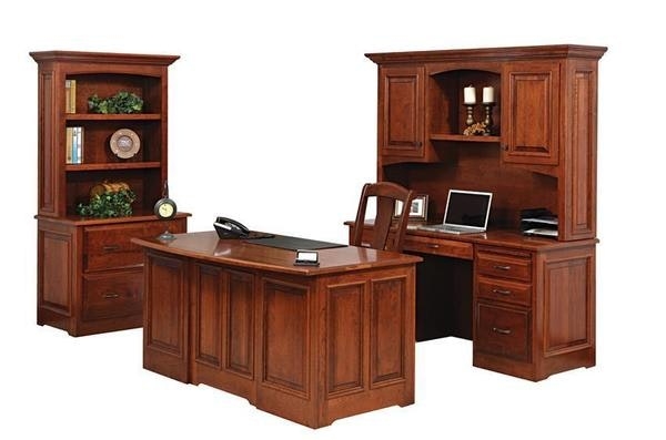 Office Furniture Set Warm Brown Recessed Paneling Slat Back Chair Traditional
