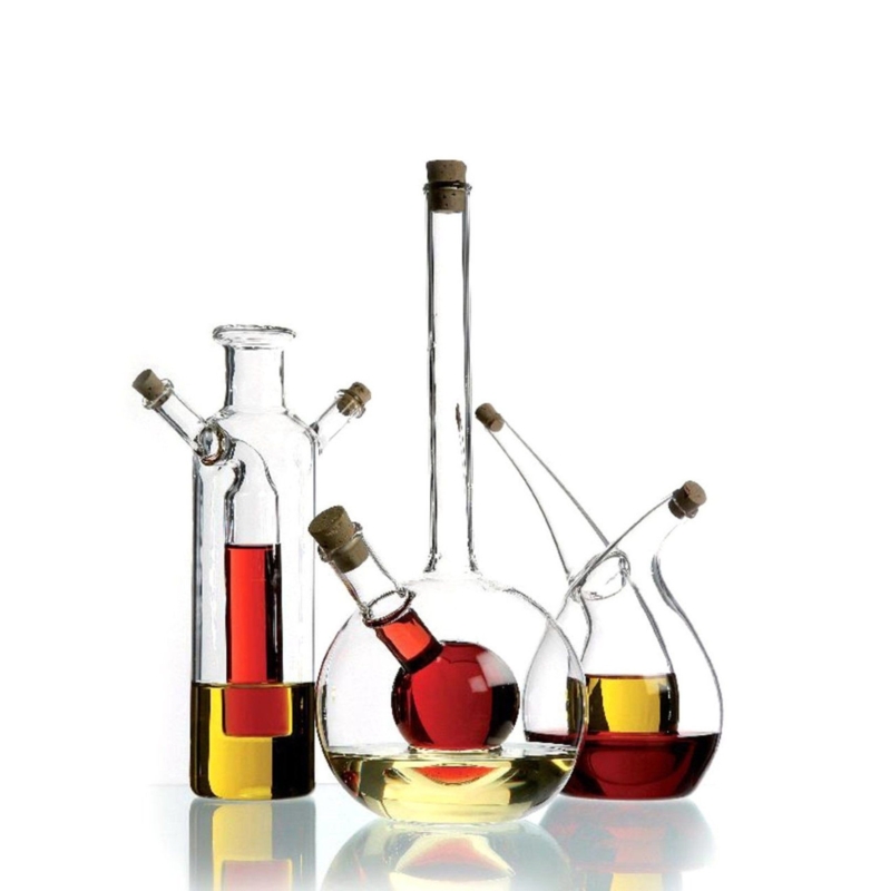 Oil And Vinegar Bottles Laboratory Style Nested Glass Sculptural Cruets