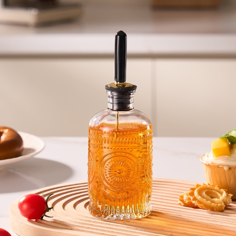 Oil Dispenser Beehive Pattern Embossed Glass Amber Countertop Accent Vintage