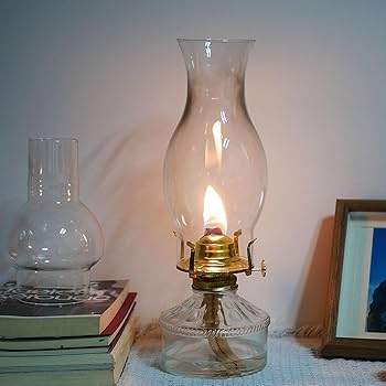 Oil Lamp Chimney Tall Clear Glass Flared Rim Bulbous Profile Farmhouse
