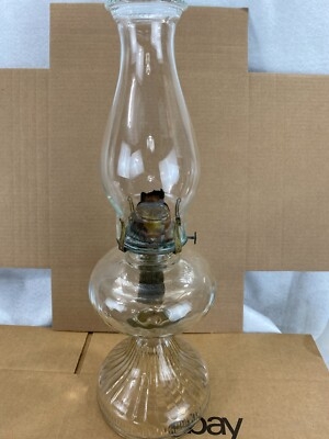 Oil Lamp Clear Thick Glass Fluted Base 18 Inch Height Rustic Farmhouse