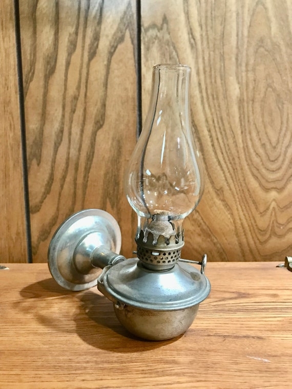 Oil Lamp Miniature Size Swivel Mount Silver Finish Vintage Rustic Wall