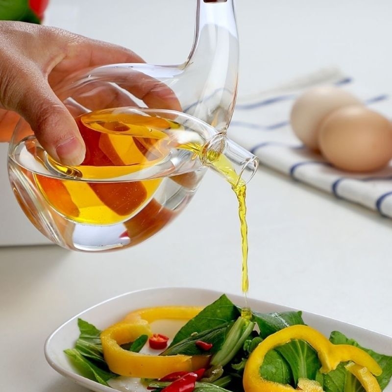 Oil Vinegar Bottle Double Chamber Teardrop Bulb Modern Minimalist Dispenser