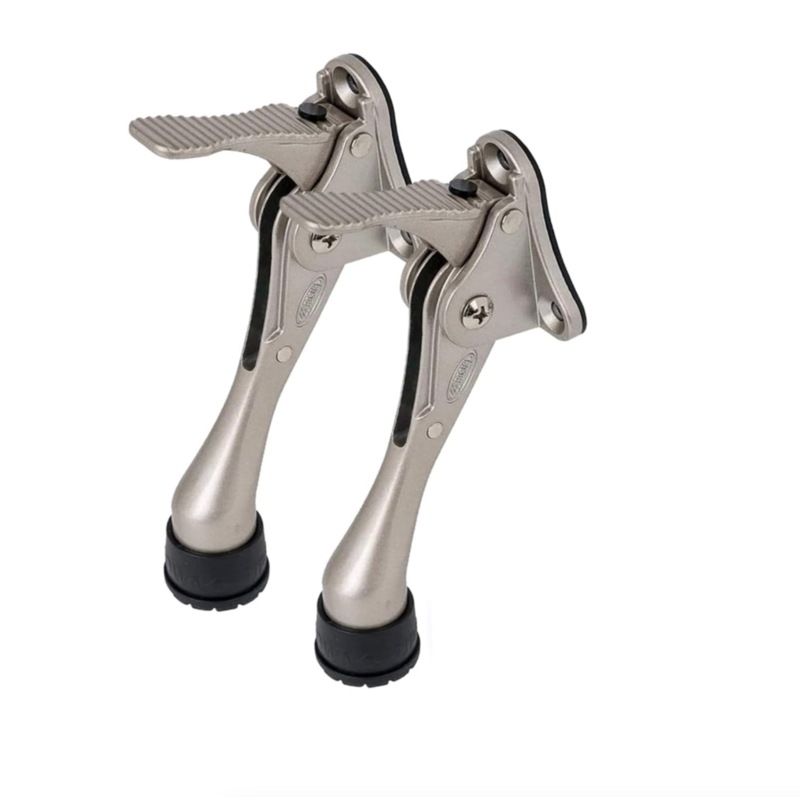 One Touch Satin Nickel Door Holder with Ribbed Lever