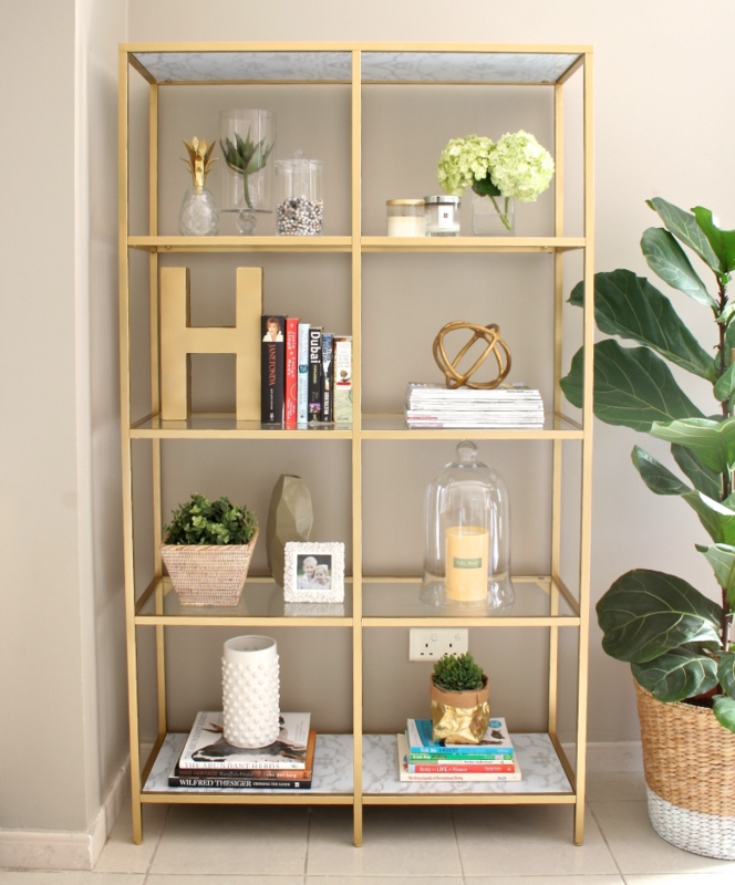 Open Bookshelf: Double Width Frame with Marble and Glass Tiers