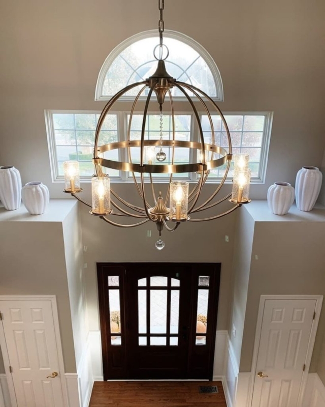 Orb Chandelier Seeded Glass Cylinders Antique Brass Crystal Drop