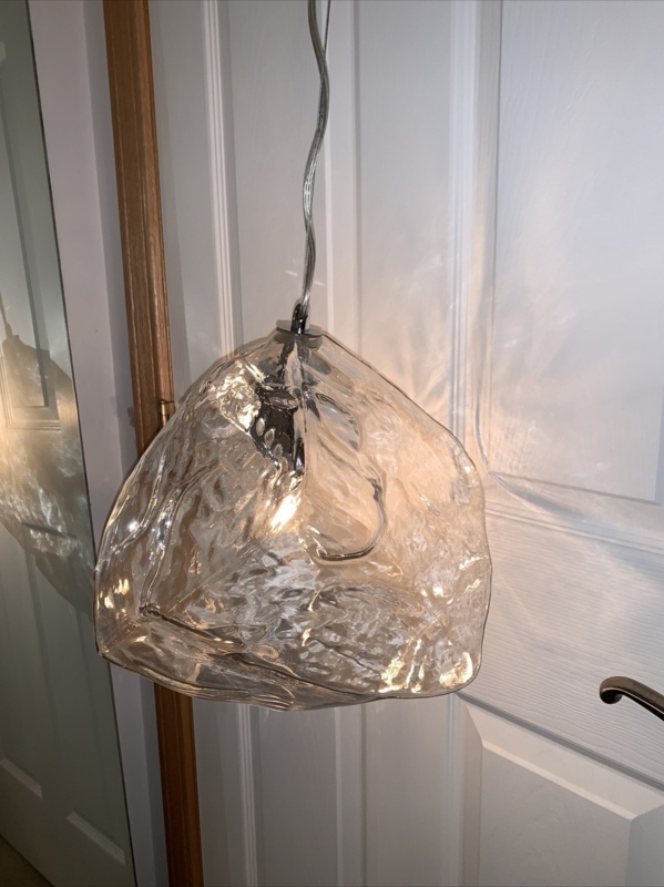 Organic Glass Ceiling Lamp with Large Irregular Rock Shape and Chrome