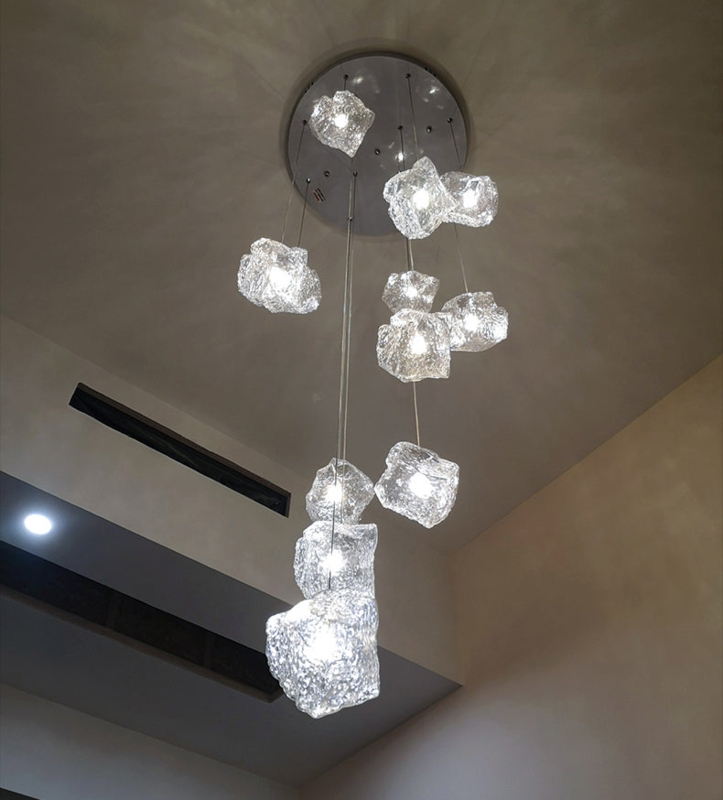 Organic Glass Cluster Chandelier with Polished Silver Canopy