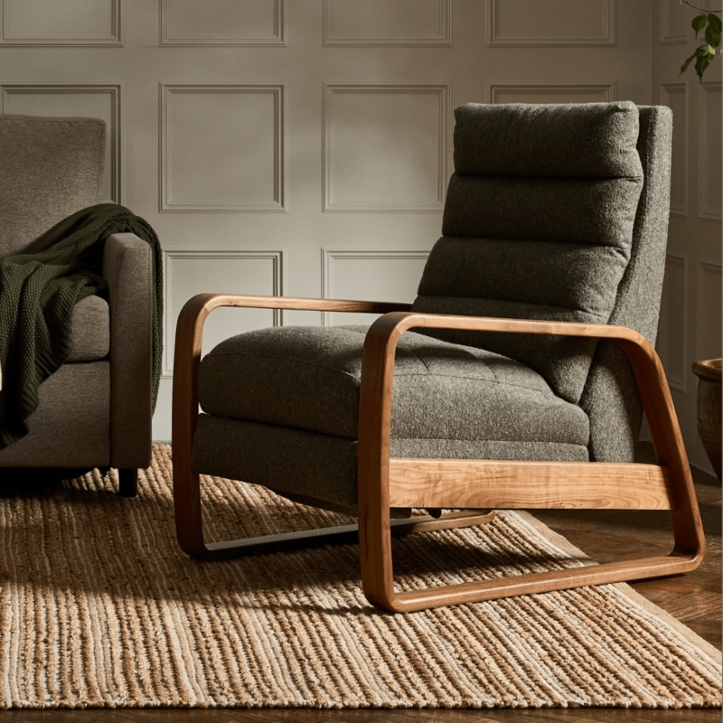 Organic Modern Recliner Charcoal Grey Bentwood Loop Arms