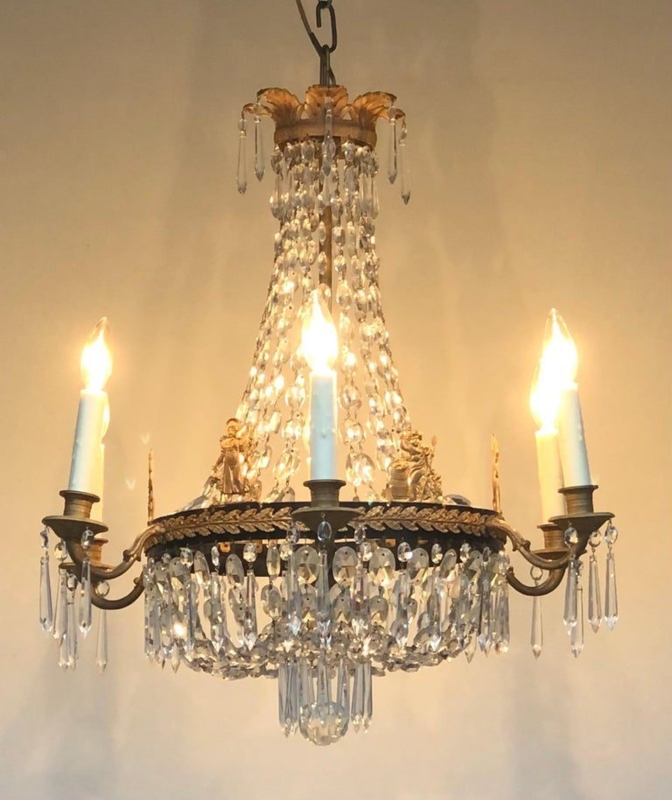Ormolu and Crystal Chandelier Figural Accents Icicle Drops Bead Tent