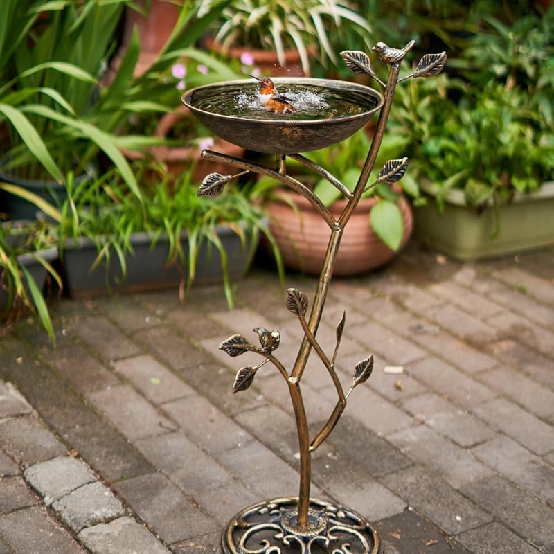 Ornate Branch Bird Bath Pedestal with Decorative Leaf Accents