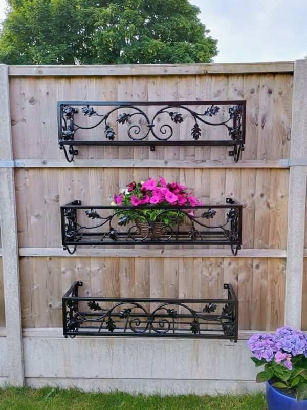 Ornate Metal Wall Planter featuring Oak Leaf Motif