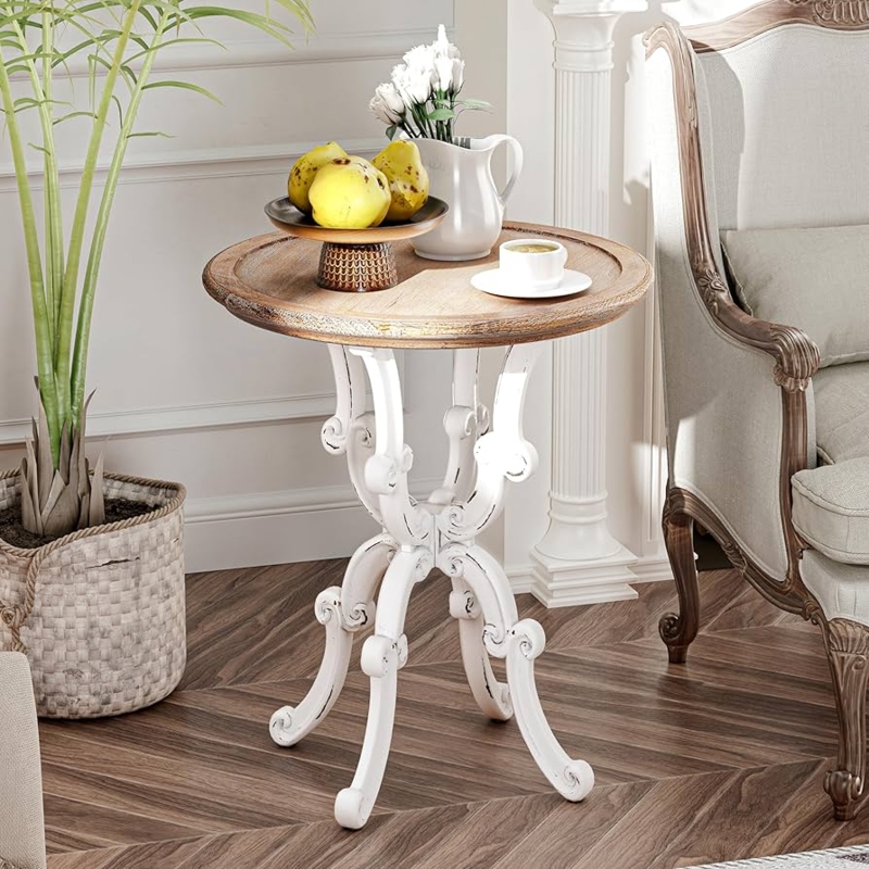 Ornate Tray Top Side Table Curved Legs Pedestal Style