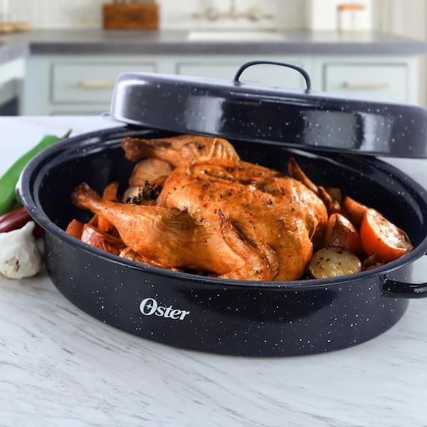 Oster Oval Roaster Navy Speckled Enamel Large Capacity