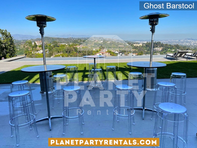 Outdoor Bar Stool with Transparent Glossy Finish and Round Seat