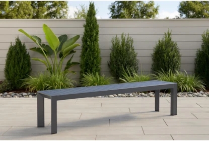 Outdoor Bench Charcoal Metal Slatted Top Backless Contemporary