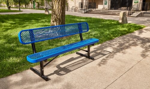 Outdoor Bench Cobalt Blue Diamond Mesh Sled Style Base Tubular Frame