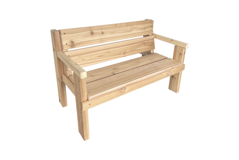 Outdoor Bench crafted from Cedar Wood with Slatted Design and Block Legs