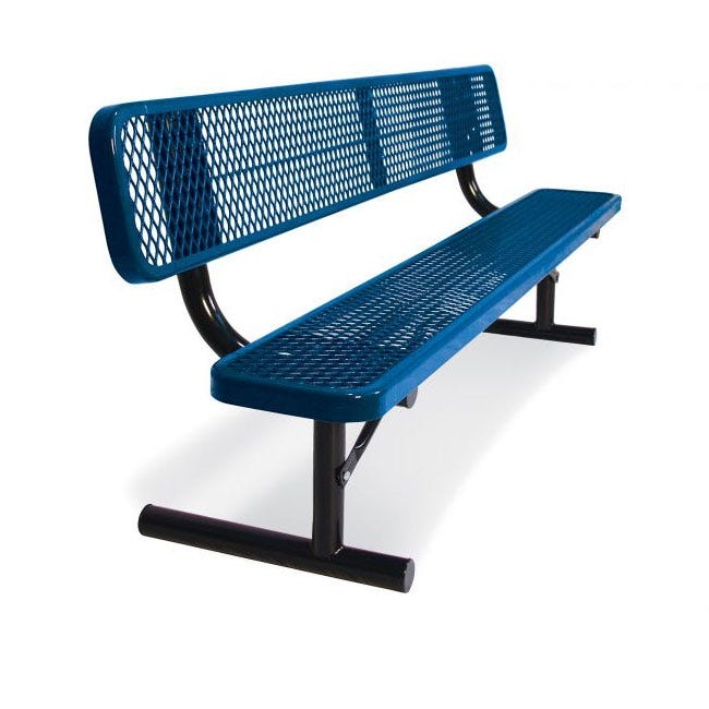 Outdoor Bench Electric Blue Diamond Mesh T Leg Base Glossy Industrial