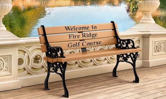 Outdoor Bench Inlaid Text Scrollwork Frame Traditional Style