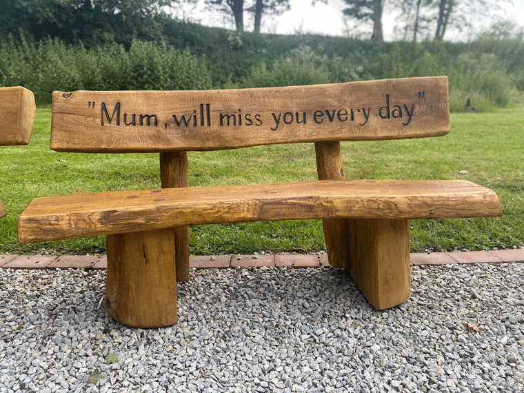Outdoor Bench Live Edge Thick Timber Rustic Engraved