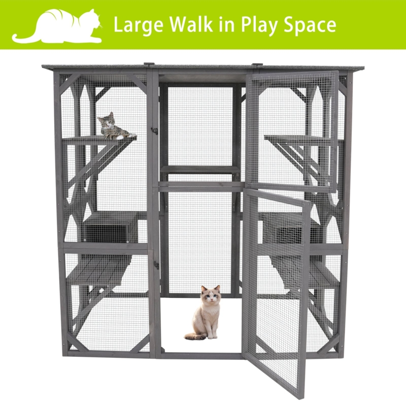 Outdoor Catio Grey Wood Walk-In Design Weather Resistant Enclosure